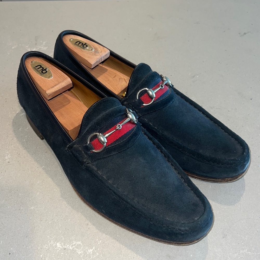 GUCCI NAVY SUEDE LOAFER sz13